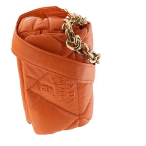 Prada Quilted System Shoulder Bag Orange Nappa Leather 1BD315 New - Picture 1 of 3